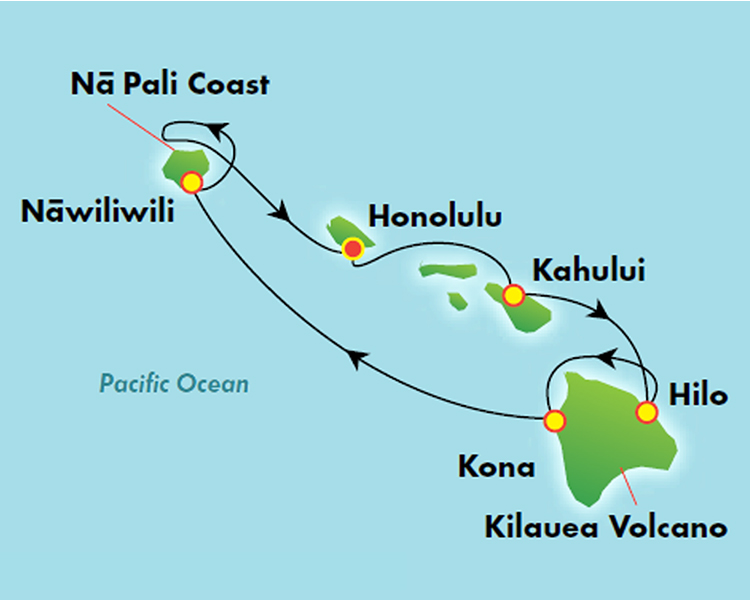 Hawaii, Tahiti & New Zealand Cruise map