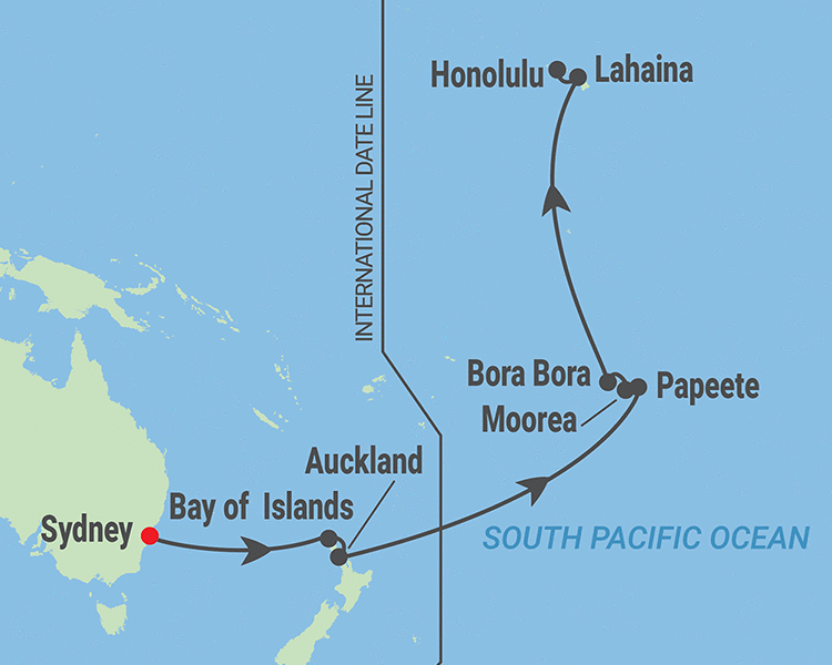 Aloha Australia to Hawaii Cruise map